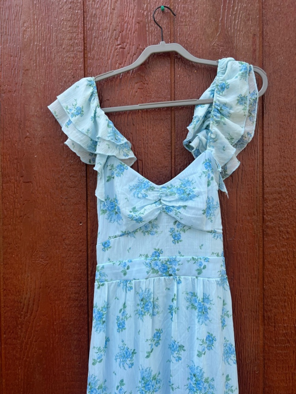 Altar’d State Lotte Blue Floral Maxi Dress Cottagecore Ruffle Strap Size Large - Picture 5 of 8